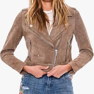 BLANKNYC Suede Moto Jacket in Sand | Size Medium